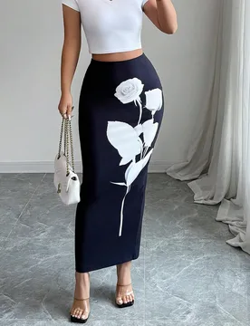 Falda ajustada de mujer con estampado floral elegante, ropa de verano y otoño para mujer S - Shein - FashionsVida