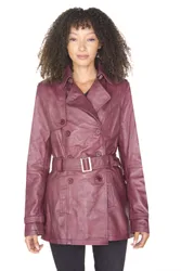 Womens Nappa Trench Coat-Mosul - Burgundy - Size 14 Uk