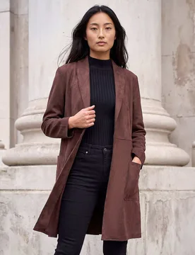 Petite Suedette Longline Duster Coat Chocolate female - Roman - FashionsVida