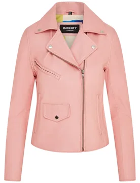 Womens Baby Pink Classic Brando Biker Jacket - Broome - Light Pink Lamb Leather - Size 12 Uk - Infinity Leather - FashionsVida
