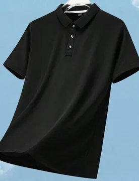 Camiseta de manga corta de verano para hombre AHTELB, polo de seda de hielo fino de unicolor transpirable de alta gama de lujo con cuello, regalo para - Shein - FashionsVida