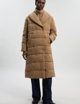 Women's Wool Hybrid Padded Puffer Midi Coat in Camel Size: 6 - Camel - Size: 6 - Karen millen - FashionsVida