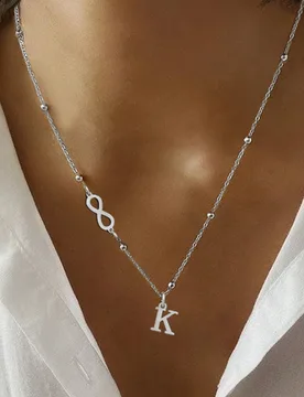 Pieza Collar de cadena con cuentas de acero inoxidable con símbolo de infinito minimalista inicial, para mujer - Shein - FashionsVida