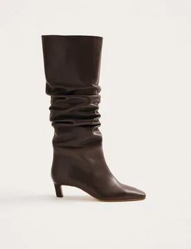 Kalila Brown Leather Kitten Heel Boots Brown female - Alohas - FashionsVida