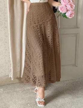 Falda elegante de unicolor con textura hueca para mujer, ideal para el otoño y el trayecto al trabajo Petite L - Shein - FashionsVida