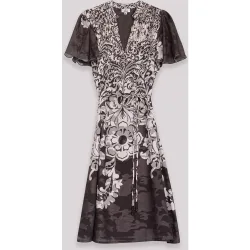 Vestido corto con manga corta de gasa y lazada lateral