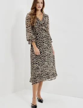 Women's Petite Veronica Chiffon Midi Dress in Fawn Size: 8 - Fawn - Size: 8 - Finery London - FashionsVida
