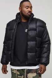 Herren Plus High Shine Weft Oversized Stehkragen Pufferjacke Black Größe 4XL
