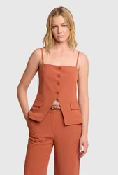 Top con spalline e bottoni donna arancio
