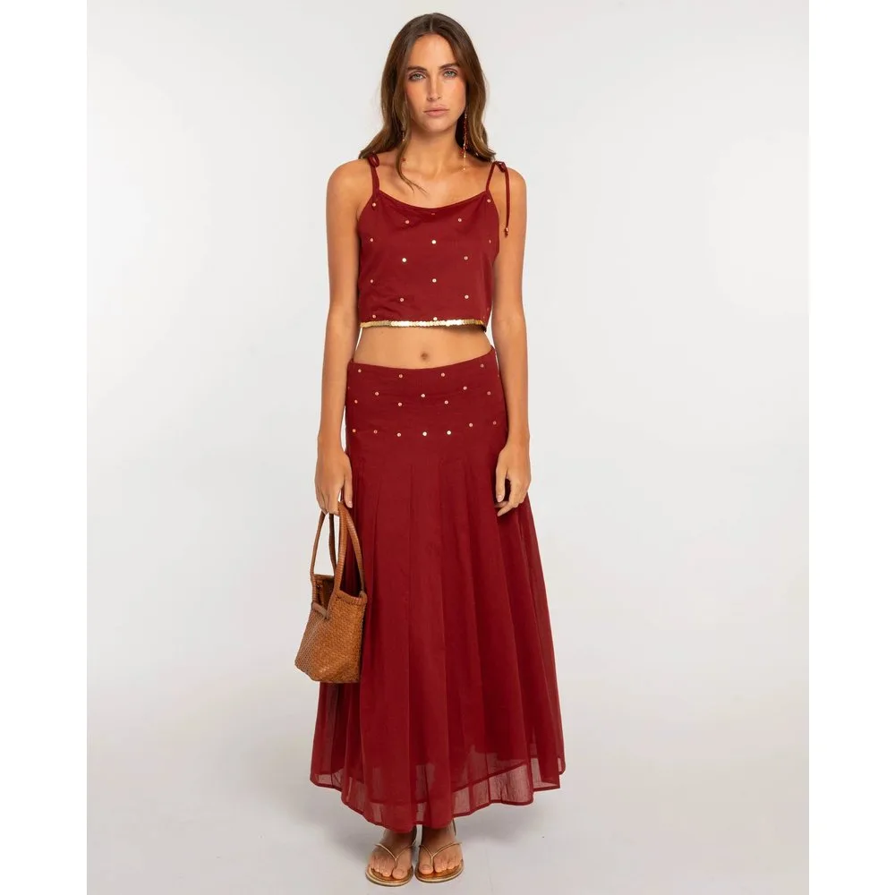 Falda midi con pliegues y lentejuelas - The-Are - FashionsVida