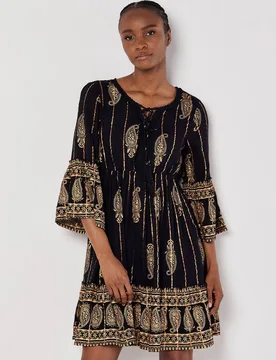 Women's Paisley Shimmer Mini Dress in Black Size: 20 - Black - Size: 20 - Apricot - FashionsVida