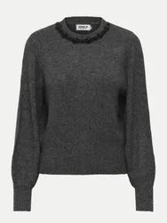 Strickpullover ONLELSA 179075004-Medium Grey Melange/W. Black Pearls L