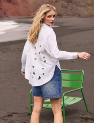 Pure Cotton Embroidered Relaxed Shirt White female