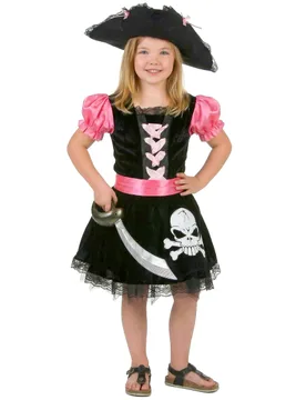 Piratinnen-Mädchenkostüm Totenkopf schwarz-rosa - KARNEVAL-MEGASTORE - FashionsVida