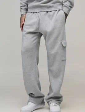 Herren Hohe Basic Cargo-Jogginghose Mit Geradem Bein Grey Marl Größe Small - boohooMAN - FashionsVida
