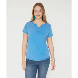 Camiseta de mujer manga corta lavada con fornitura