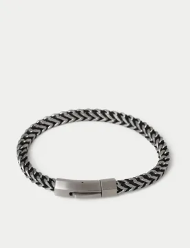 Stainless Cord and Chain Bracelet Silver male - M&S - FashionsVida