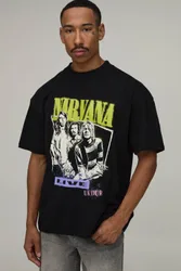 Herren Übergroßes Nirvana-Tour-Lizenz-Print-T-Shirt Black Größe Medium