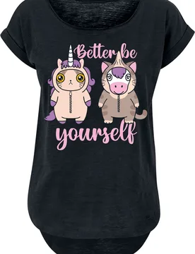 T-Shirt - Einhorn - Katze - Better Be Yourself - S bis 3XL - für Damen - Größe XXL - schwarz - Frauen - female - Tierisch - FashionsVida
