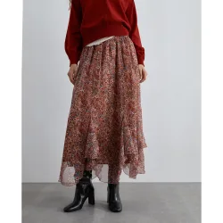 Falda larga estampada en tejido fluido