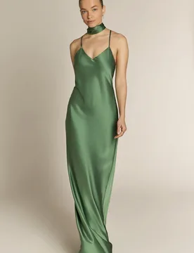 Brooklyn Dress in Olive Green Satin - Strappy Slip Bridesmaid Dress - XS - Rewritten - FashionsVida