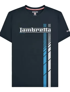 Mens Ss25 Racing Stripe T-Shirt (Navy/white/blue) Cotton - Size X-Large - Lambretta - FashionsVida