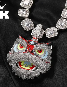 THE BLING KING Big Red Lion Dance Necklace For Men Colorful Chinese Traditional Cultural Beast Zirconia 3D Charm Hip Hop Jewelry - Aliexpress - FashionsVida