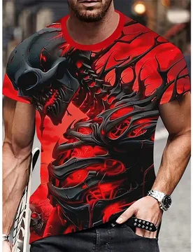Men Red Black Skeleton 3D Print Crew Neck T-Shirt Gothic Horror Skull Graphic Short Sleeve Tee, Cool Streetwear Casual Daily Top - Aliexpress - FashionsVida