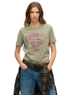 Maglietta A Maniche Corte American Eagle Light Khaki Green S - Superdry - FashionsVida
