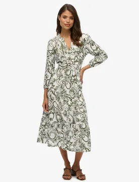 Superdry Damen Gestuftes, Gewebtes Midikleid Green - Größe: 38 - 79.99 - FashionsVida
