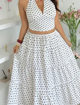 Falda con volantes y estampado de lunares blanco y negro para mujer de talla grande 1XL - Shein - FashionsVida