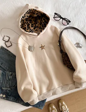 Ropa de otoño de manga larga de felpa para niñas preadolescentes, estilo casual de calle, sombrero de piel sintética de leopardo, patrón de estrel - Shein - FashionsVida
