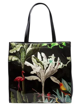 Women's Glossy Tropical Print Purse in Black - Black - Size: One Size - SVNX - FashionsVida