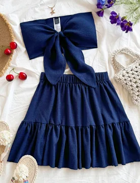 Set de 2 piezas top tubo y minifalda de unicolor para mujer XL - Shein - FashionsVida