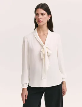 Crepe Tie Neck Blouse Ivory female - Finery London - FashionsVida