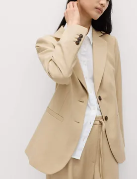 Lyocell Rich Single Breasted Blazer with Linen Sandstone female - M&S - FashionsVida