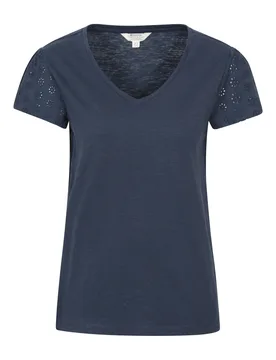 Malaga Broderie Sleeve Womens T-Shirt - Navy - Navy - Size: 8 - Mountain Warehouse - FashionsVida