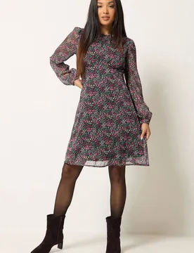 Women's Printed Chiffon Midi Dress in Black Size: 14 - Black - Size: 14 - M&Co - FashionsVida