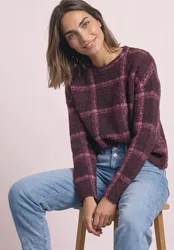 Langarm Shirt mit Rundhals und Karomuster female Rot