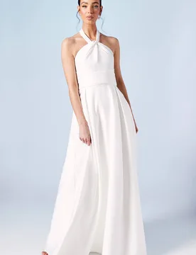 Women's Structured Satin Halterneck Bow Back Wedding Dress in Ivory Size: 12 - Ivory - Size: 12 - Coast - FashionsVida