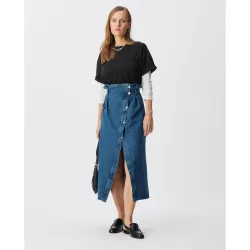 Falda midi vaquera de talle alto asimétrica