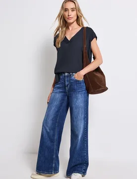 V-Neck Blusenshirt female Blau - Street One - FashionsVida