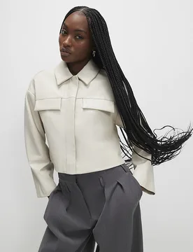 Womens Overshirt Cream Faux Leather Cropped - Size 18 Uk - River Island - FashionsVida