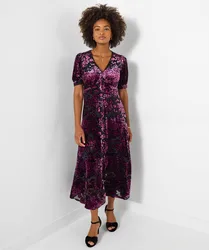 Women's Floral Devore Dress in Purple Size: 10 - Purple - Size: 10