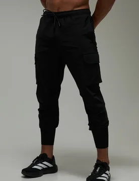 Mens Man Active Slim Fit Cuffed Cargo Jogger - Black Nylon - Size Large - boohooMAN - FashionsVida