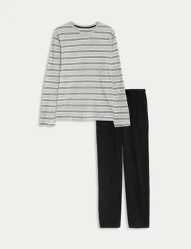 Pure Cotton Striped Pyjama Set Grey Mix male - M&S - FashionsVida
