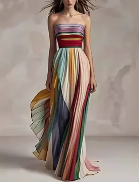 Women's Fashionable A-line Backless Sexy Strapless Printed Multicolor Beachwear Comfortable Strapless Elegant Long Skirt Dress - Aliexpress - FashionsVida