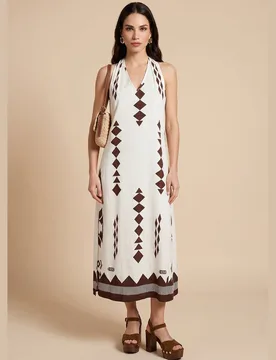 Womens Patterned Maxi Dress - Brown/white - Size 16 Uk - Urban Bliss - FashionsVida