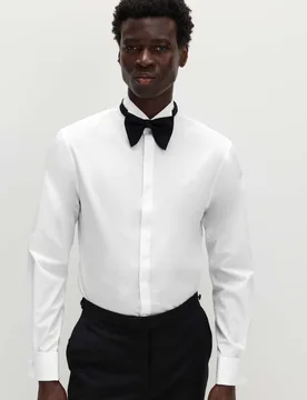 Slim Fit Cotton Blend Dress Shirt White male - M&S - FashionsVida