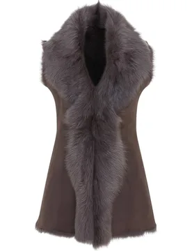 Women's Toscana Sheepskin Long Gilet-Sorocaba in Grey Size: 10 - Grey - Size: 10 - Infinity Leather - FashionsVida